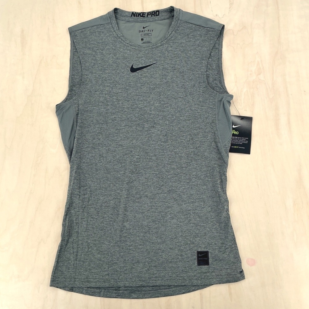 Nike Pro Dri-FIT Tank Mens S Gray Sleeveless Fitted Training Shirt 838087-091